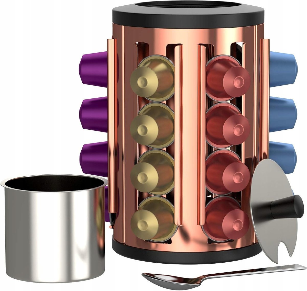 Stojak na Kapsułki Nespresso Obrotowy 360 Organizer z Cukiernicą, 25 szt.