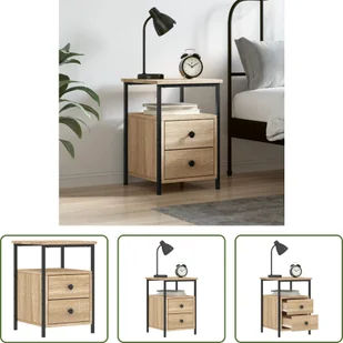 The Living Store szafka nocna dąb sonoma 34x35,5x50 cm materiał drewnopochodny - Szafki nocne - miniaturka - grafika 1