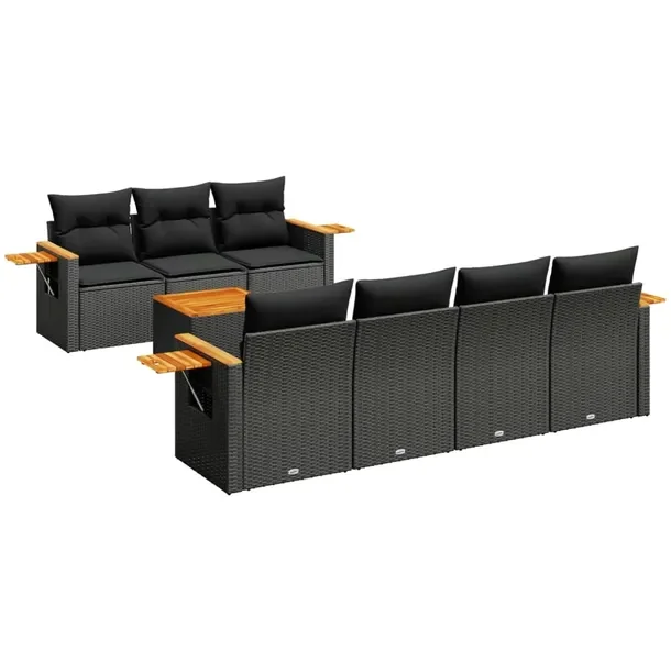 Zestaw wypoczynkowy rattan PE czarny 55x62x69 cm - 4 narożne, 3 środkowe,
