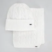 Czapki damskie - Damski komplet zimowy w warkoczowy wzór biały - miniaturka - grafika 1