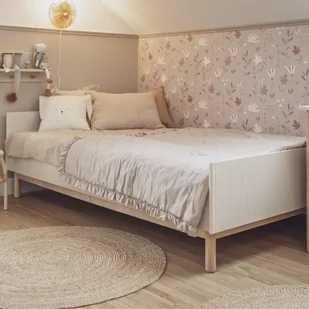 Łóżko Miloo 90x200 cm beżowe ryflowane - Łóżeczka i kojce - miniaturka - grafika 1