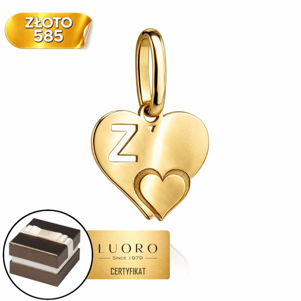 ZAWIESZKA ZŁOTA 585 14K LITERKA Z Z SERDUSZKIEM 15 MM ELEGANCKA