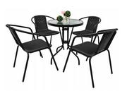 Meble ogrodowe - Zestaw ogrodowy kawowy na taras dla 4 osób stół fi90 i krzesła czarny - miniaturka - grafika 1