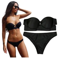 Stroje kąpielowe - STRÓJ KĄPIELOWY BANDEAU KOSTIUM NA PLAŻĘ DO OPALANIA CZARNY BEZ RAMIĄCZEK Sapphire - IK24 - black - M - miniaturka - grafika 1