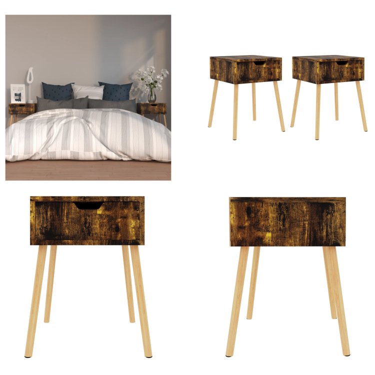vidaXL Szafki nocne 2 szt. Dąb wędzony 40x40x56 cm Materiał drewnopochodny - Stolik nocny - Stoliki nocne - Szafka nocna - Szafki nocne