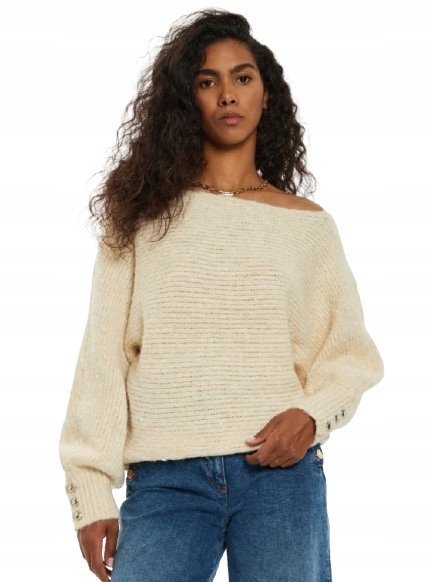 GUESS SWETER KLASYCZNY BEŻOWY DAMSKI Z WEŁNĄ S 1GNA