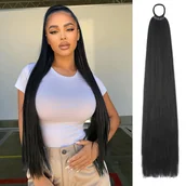 Pozostałe akcesoria fryzjerskie - TEMU Warkocze do Przedłużania Kucyka o Długości 26 Cali z Elastyczną Gumką - Czarne, Złote, Granatowe i Jasnobrązowe, Odpornie na Wysoką Temperaturę, - miniaturka - grafika 1