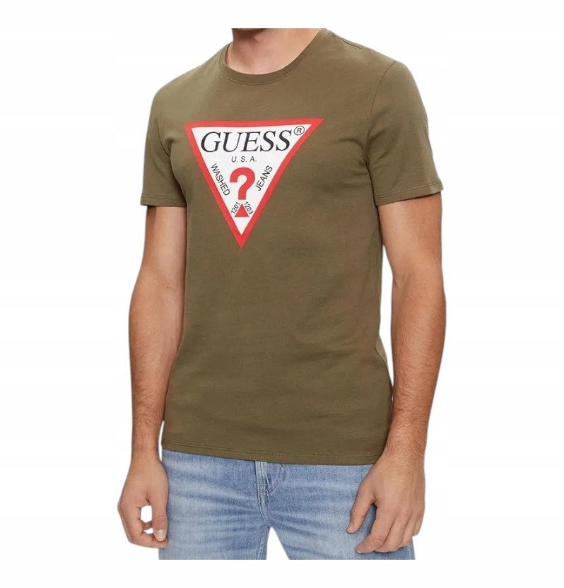 GUESS KOSZULKA MĘSKA T-SHIRT CN SS ORIGINAL LOGO ZIELONA r.L
