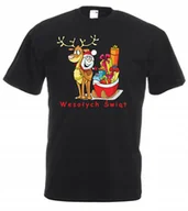 Koszulki męskie - KOSZULKA CZARNA ŚWIĄTECZNA MIKOŁAJA RENIFER L - miniaturka - grafika 1