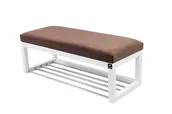 Ławki do przedpokoju - Ławka na buty LPG-4 60cm EMRAWOOD drewno lite kolor biały siedzisko gładkie kolor brązowy - miniaturka - grafika 1