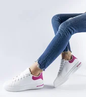 Sneakersy damskie - Biało-różowe sneakersy Leland-38 - miniaturka - grafika 1