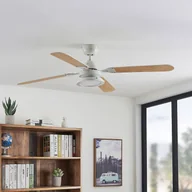Wentylatory sufitowe - Wentylator sufitowy LED Lindby Tedric, biały, drewno - miniaturka - grafika 1
