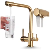 Baterie kuchenne - Bateria Kuchenna Trójdrożna z Obrotową Wylewką Kran Do Kuchni Filtr VENOM - BŁYSZCZĄCE ZŁOTO - miniaturka - grafika 1