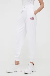 Spodnie damskie - Armani Exchange spodnie dresowe kolor biały gładkie - grafika 1