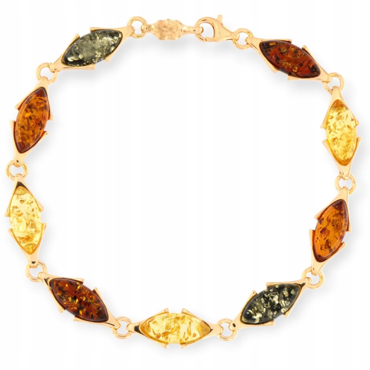 Bransoletka Srebro 925 - Bransoletka bursztynowa pozłacana mix