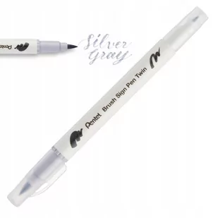 Pisak PENTEL Brush Sign Pen Twin srebrno-szary - Kredki, ołówki, pastele i pisaki - miniaturka - grafika 1