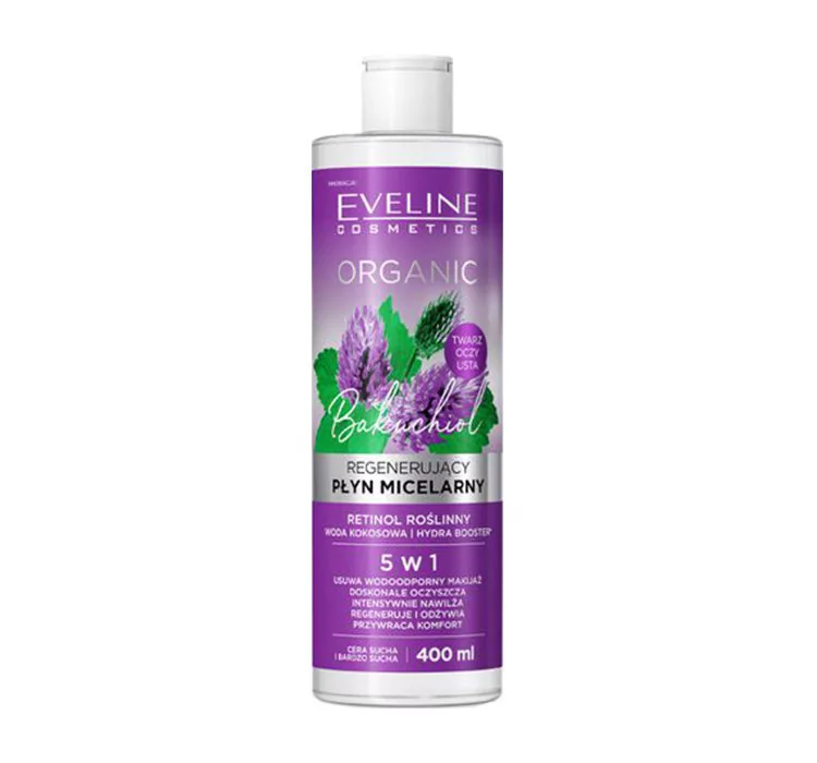 EVELINE COSMETICS Organic Regenerujący płyn micelarny do demakijażu z bakuchiolem, 400 ml