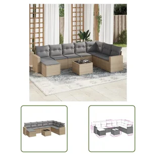 The Living Store 9-cz. zestaw mebli ogrodowych z poduszkami - beżowy - polirattan - Sofa Ogrodowa - Sofy ogrodowe - miniaturka - grafika 1
