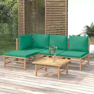 5-cz. zestaw mebli do ogrodu, zielone poduszki, bambusowy vidaXL - Meble ogrodowe - miniaturka - grafika 1