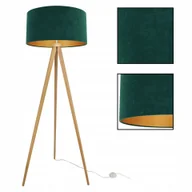Lampy stojące - Lampa Podłogowa Stojąca Trójnóg Złota Abażur Welur - miniaturka - grafika 1