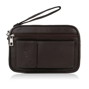 SASZETKA MĘSKA DO RĘKI SKÓRZANA DWUKOMOROWA BRĄZOWA PAOLO PERUZZI T-131-BR - Nerki - miniaturka - grafika 1