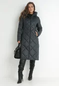 Kurtki damskie - Ciemnozielona Kurtka za Kolano Pikowana Viphee - miniaturka - grafika 1