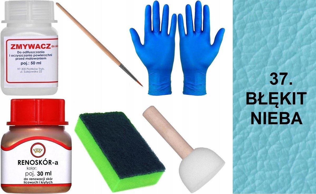 BŁĘKIT NIEBA 37 Renoskór ZESTAW DO RENOWACJI SKÓRY LICOWEJ Farba 30 Zmywacz