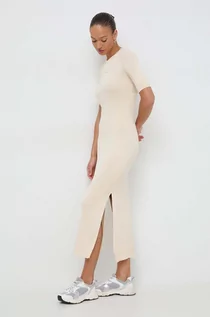 Sukienki - Armani Exchange sukienka kolor beżowy maxi prosta - grafika 1