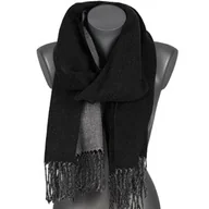 Apaszki i szaliki damskie - Szalik damski szal bawełniany DWUSTRONNY z frędzlami AX-163-1 czarny - miniaturka - grafika 1