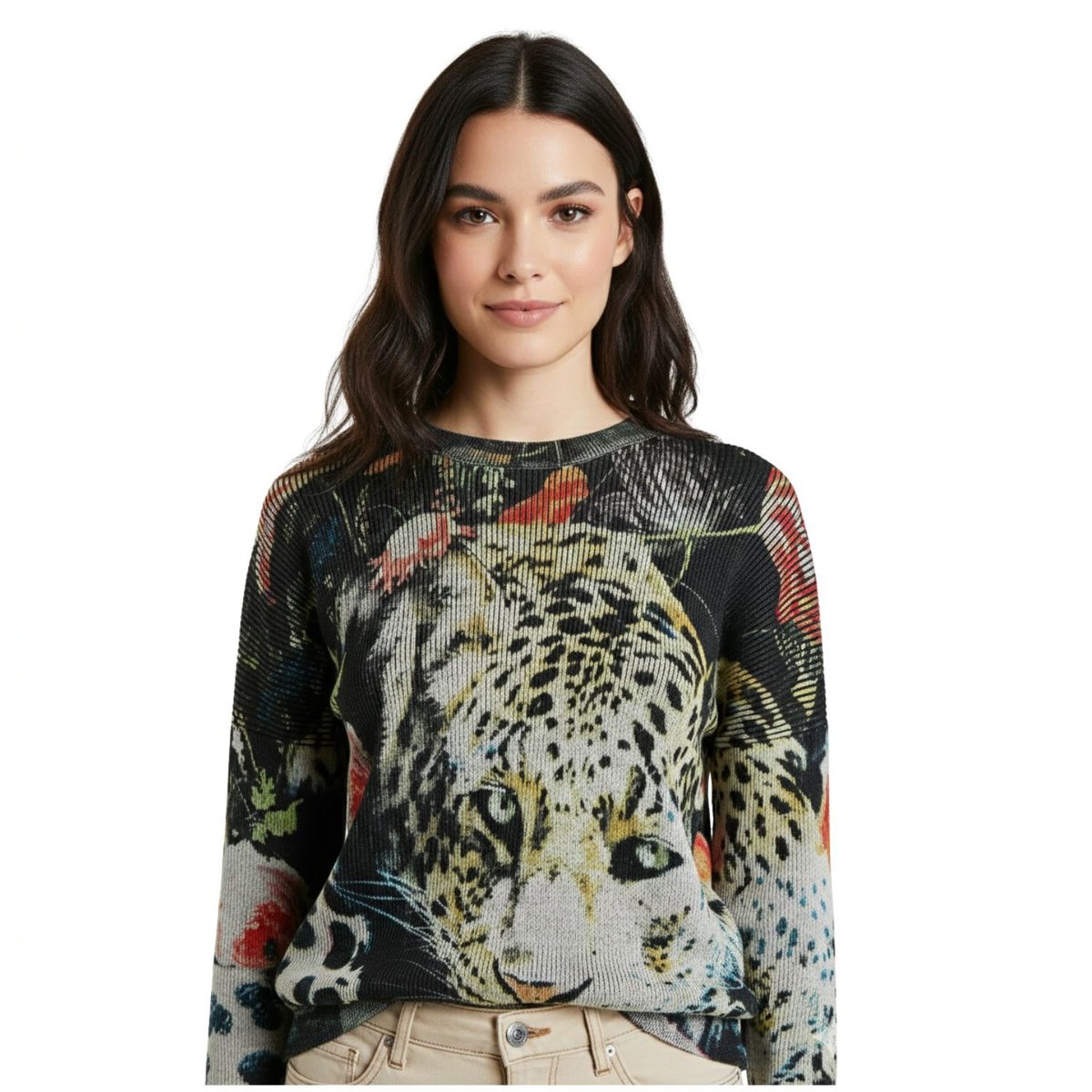 Sweter damski Desigual Renji z motywem pantera-L