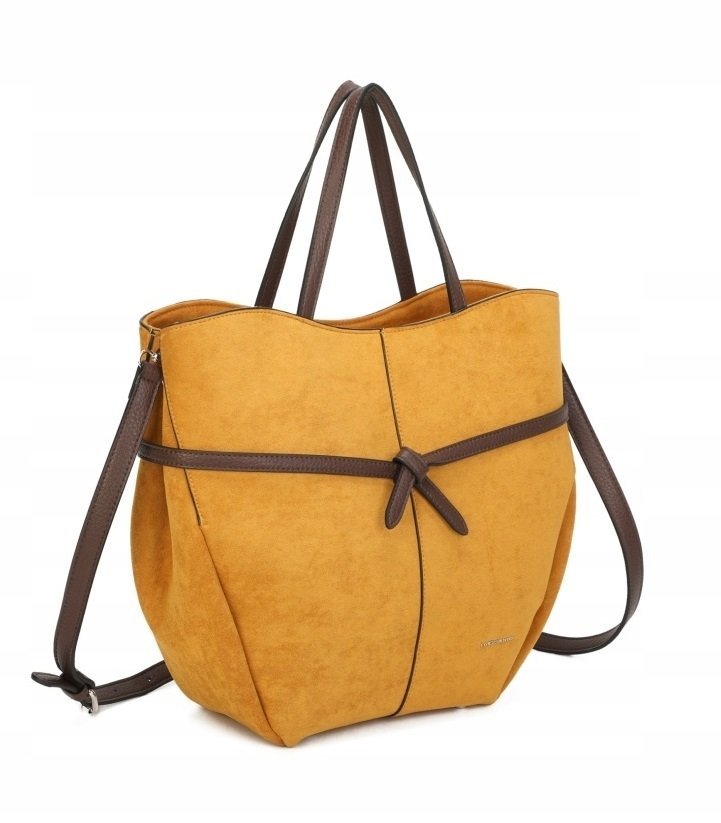 Torebka Damska Shopper Elegancka Duża Na Ramię Pasek Żółta LUIGISANTO