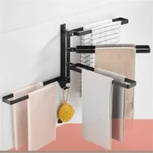 Wieszaki łazienkowe - Aluminiowy wieszak na ręczniki, uchwyt ścienny bez wiercenia, składana i obrotowa półka łazienkowa, czarny poczwórny drążek - miniaturka - grafika 1