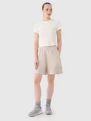 Spodenki damskie - 4F Spodenki dresowe damskie - beżowe L - miniaturka - grafika 1