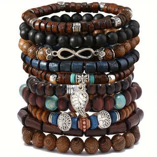 TEMU Zestaw 10 sztuk Moda Retro Drewniane Koraliki w Kształcie Skrzydełka Kurczaka Męska Ręcznie Robiona Bransoletka z Koralików Wielokolorowe - Inne - miniaturka - grafika 1