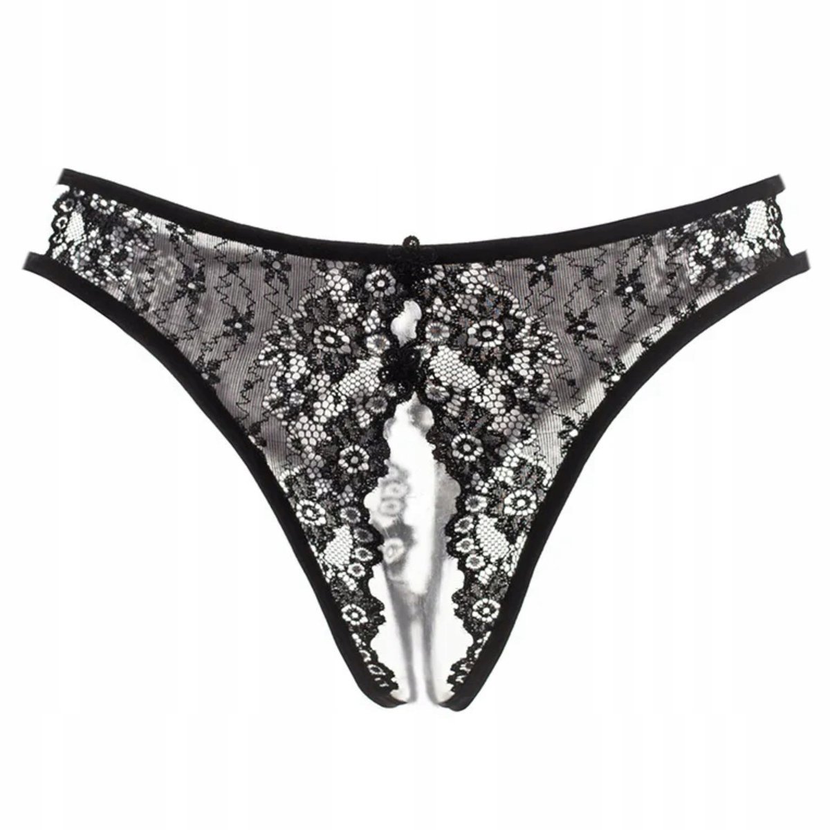 Stringi majtki damskie czarne z dziurką otwarte - S/M