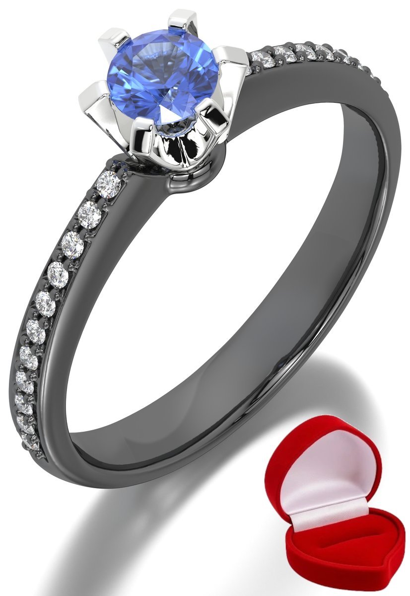 ZŁOTY PIERŚCIONEK ZARĘCZYNOWY 585 14k SZAFIR 0,19 ct CZARNE ZŁOTO R19