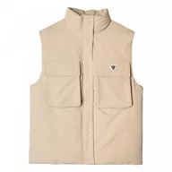 Koszulki sportowe damskie - Damski bezrękawnik puchowy Guess Aurlie SL Puffer Overshirt - beżowy - GUESS - miniaturka - grafika 1