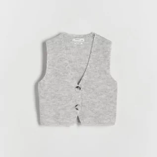 Swetry dla dziewczynek - Reserved - Dzianinowa kamizelka - Jasny szary - grafika 1