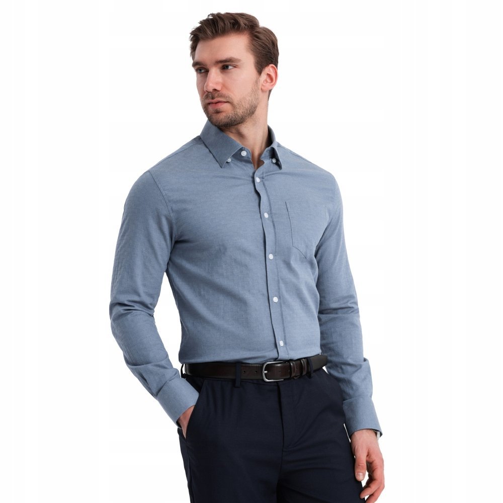 Męska koszula SLIM FIT z ozdobnej tkaniny niebieska OM-SHCS-0174 M