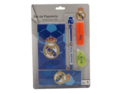 CyP Brands - Real Madrid, zestaw papeterii, pisanie, zakładka, zakreślacz, korektor, długopis, notatnik, kolor biały, oficjalny produkt