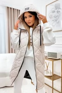 Kamizelki damskie - Kamizelka pikowana z kapturem Merina jasny beż - SHOPAHOLIC`S DREAM - miniaturka - grafika 1