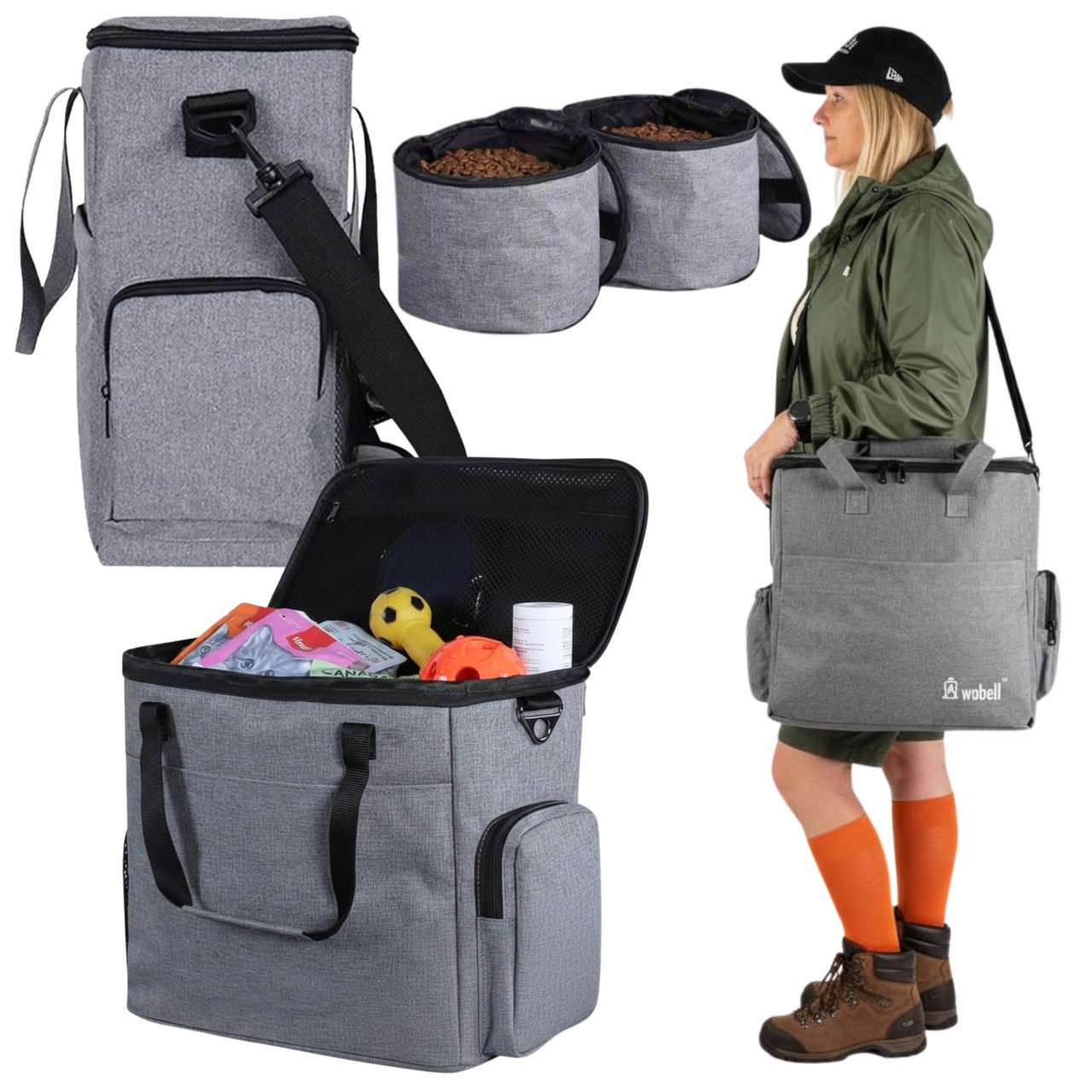 Zestaw torba podróżna organizer psa kota 4 pojemniki miski transportowa