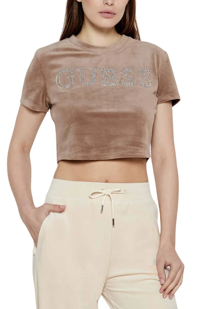 GUESS Brązowy damski top Couture Tee S