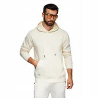 Bluzy męskie - Męska bluza dresowa BASIC kangurka z kapturem - kremowa V11 B1674 M - miniaturka - grafika 1