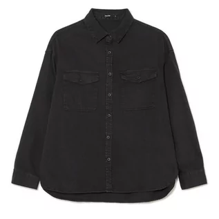 Koszule damskie - Cropp - Czarna bawełniana koszula z długim rękawem - Czarny - grafika 1
