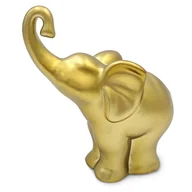 Figurki dekoracyjne - Figurka słoń na szczęście złoty dekoracja ceramiczna słonik 17 cm - miniaturka - grafika 1