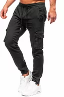 Spodnie męskie - Czarne spodnie joggery bojówki męskie Denley MP0181N - miniaturka - grafika 1