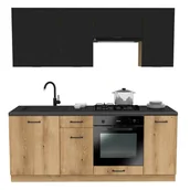 Meble kuchenne - Zestaw Mebli Kuchennych Presto 200 Cm Płyta Laminowana Dąb Evoke/Lamela Czarny - miniaturka - grafika 1