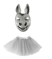 Dodatki do strojów karnawałowych - Zestaw Strój Osiołka Osła Shrek TuTu szara 40cm Maska PVC 2el MK629 - miniaturka - grafika 1