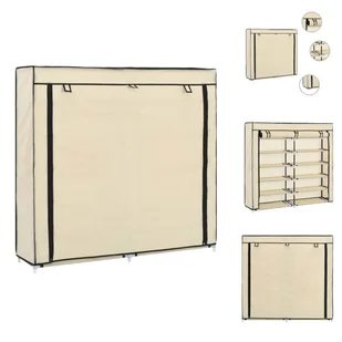 vidaXL Szafka na buty z pokrywą kremowo-biała 115 x 28 x 110 cm tkanina - Półki i szafki na buty - Szafki na buty - miniaturka - grafika 1